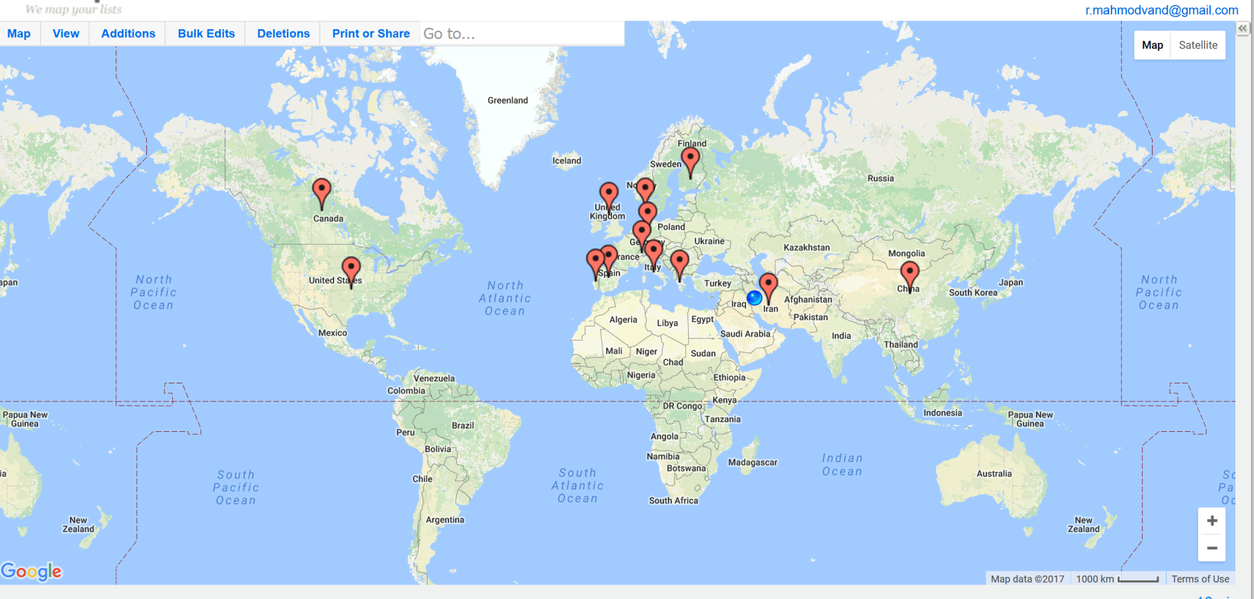 توزیع جغرافیایی نویسندگان مقاله‌های ارسال شده برای شرکت در کنفرانس